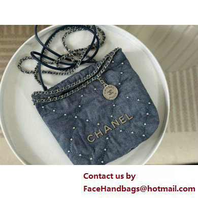 Chanel Washed Denim & Silver-Tone Metal Blue 22 Mini Handbag AS3980 2025(ORIGINAL QUALITY)